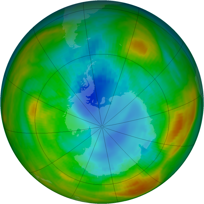 Antarctic ozone map for 22 August 1983